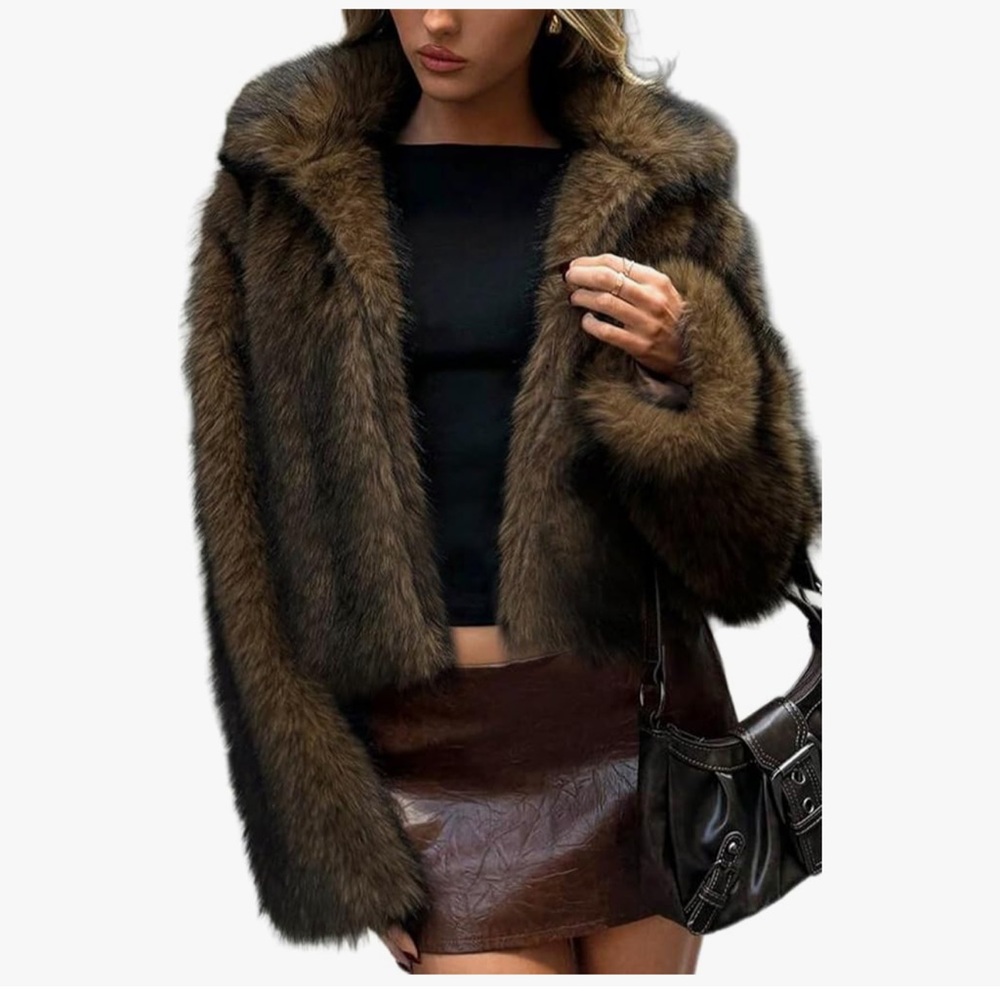 Women's Faux Fur Coat - Brown